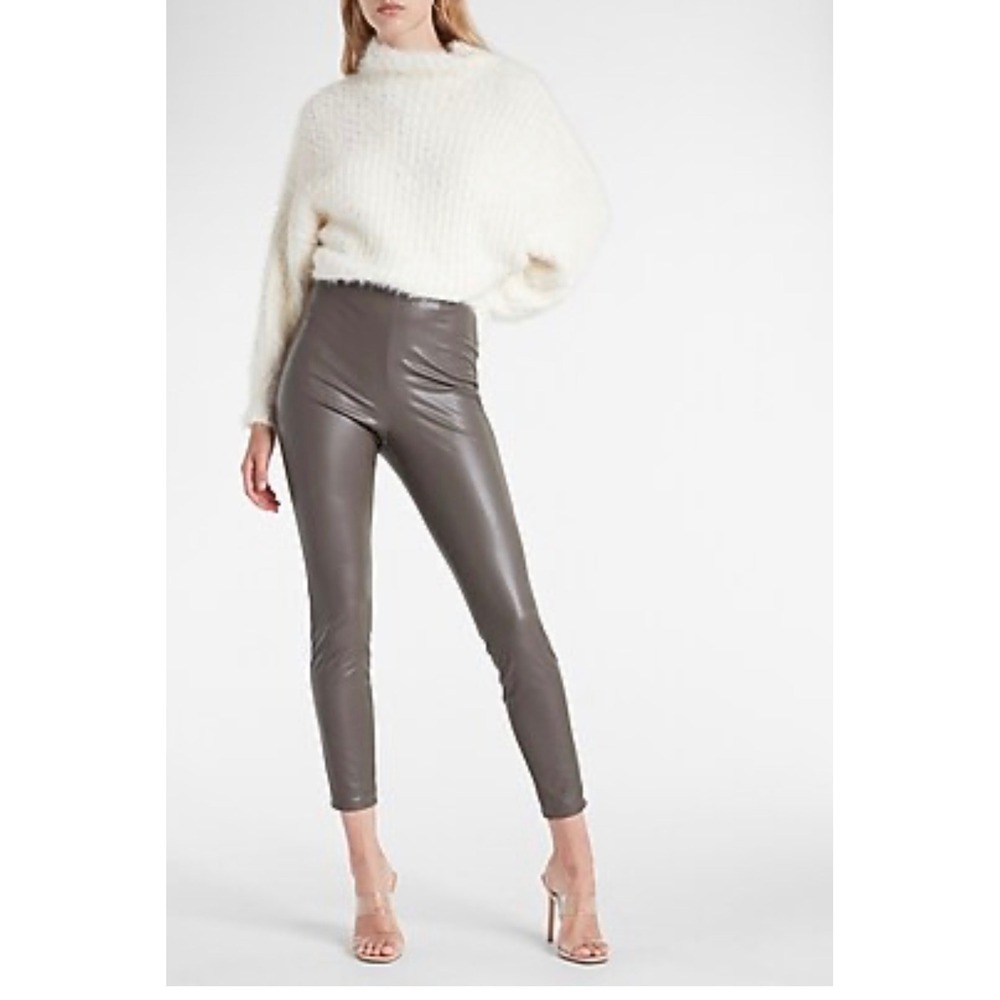 Commando Faux Leather Leggings Grey SLG01 High Rise Stretch Size Small‎